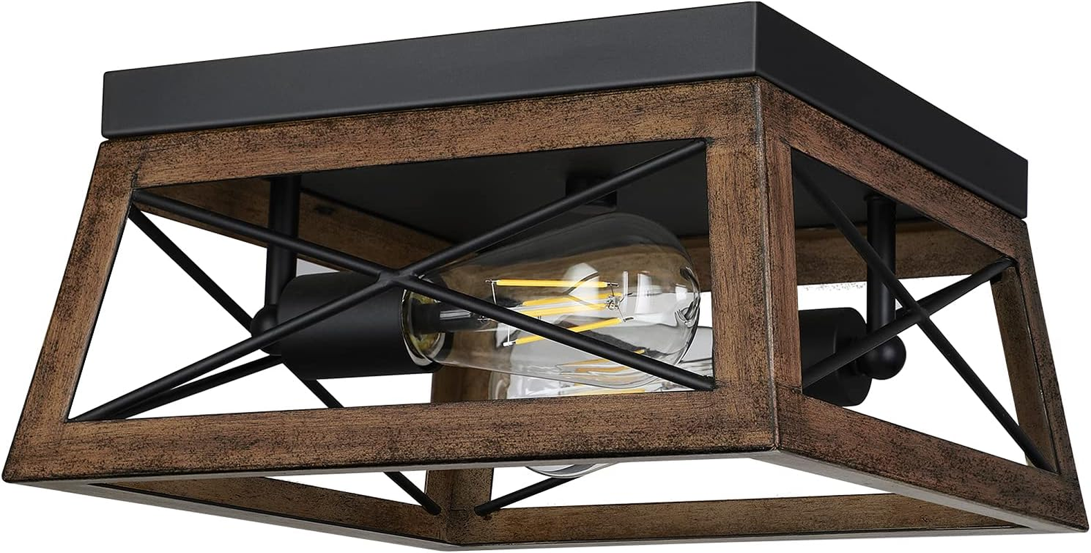 Farmhouse Ceiling Light Fixture, Metal Flush Mount Ceiling Light with Wood Grain