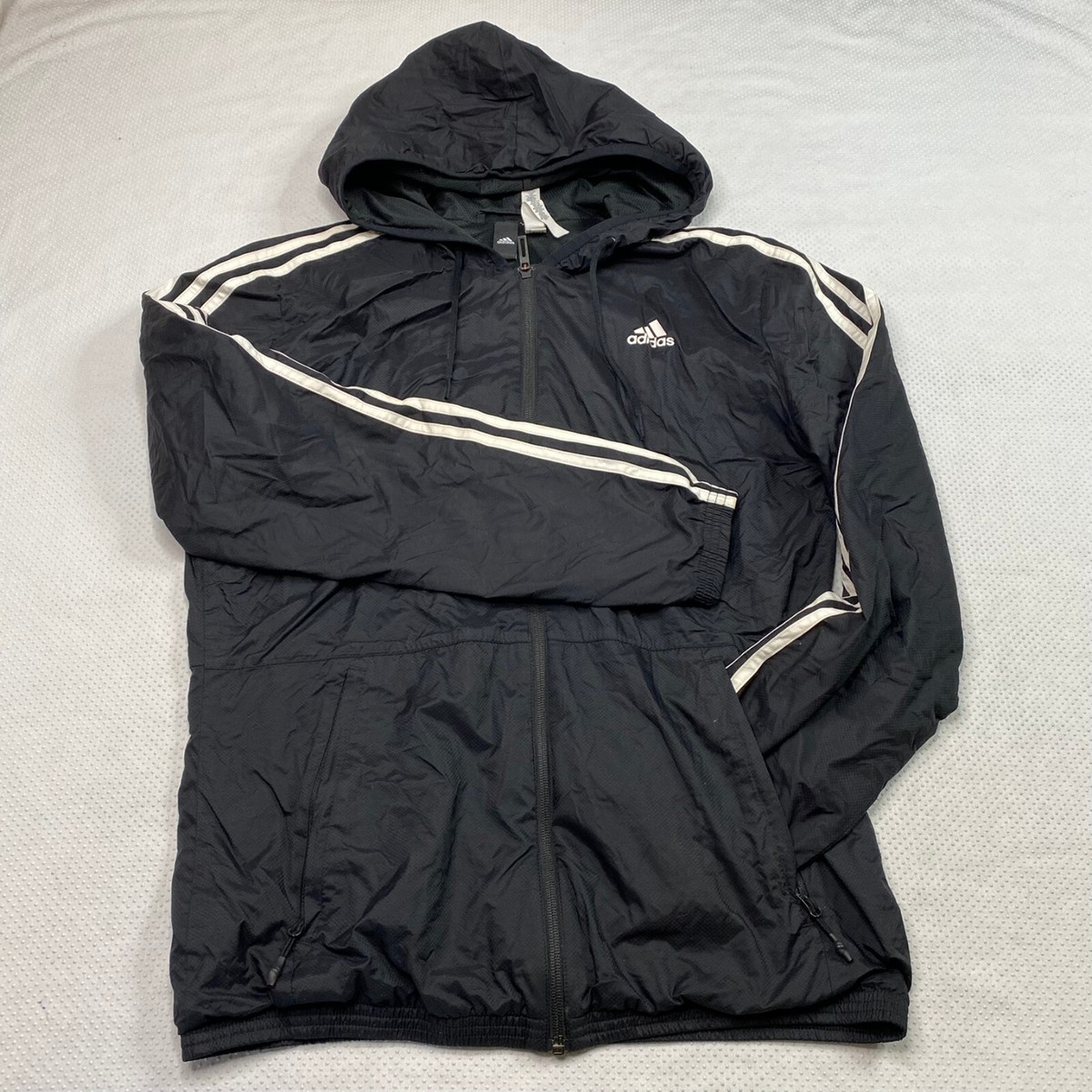 Adidas Track Jacket sz M Black Full Zip Hoodie Classic 90s Retro 