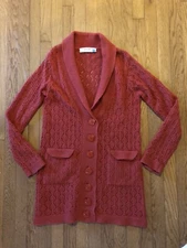 Anthropologie Sparrow Open Knit Cardigan Sweater Coral Lambswool Angora Medium