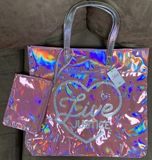 JUSTICE HOLDIAY TOTE WRISTLET IRIDESCENT PINK 14 SHIMMERING SUPER CUTE