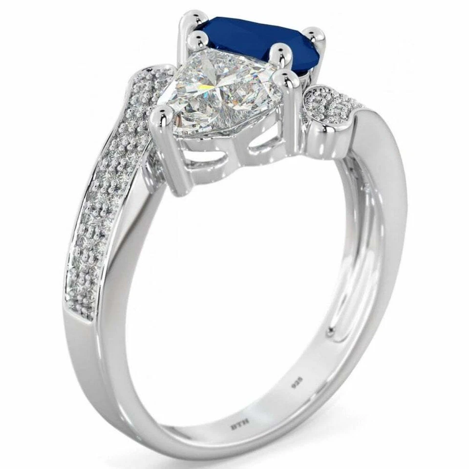 Genuine 925 Silver Ladies Sapphire Blue Heart Wedding Engagement Bridal Ring  - Image 3 of 4