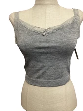 NOBO NO BOUNDARIES GREY HEATHER LACE TRIMMED STRETCH KNIT CROP CAMI Sz XL*