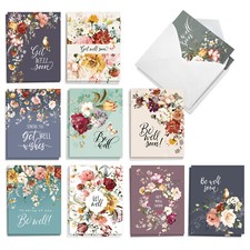 20 Asst'd Blank Get Well Cards Set 4x5.12" w/Envelope 10 Designs Be Well Soon