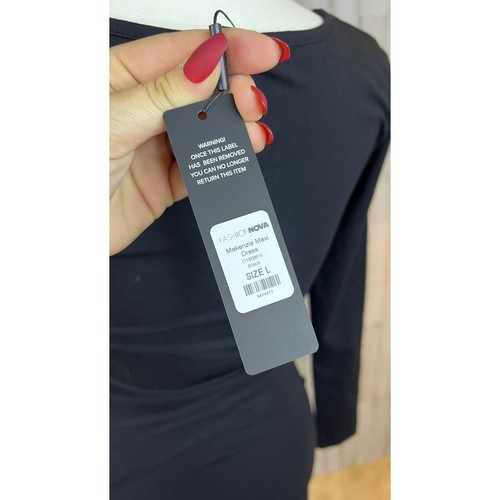 NWT Fashion Nova Women's Large Makenzie Maxi Dress Black Long Sleeve Bodycon - Picture 10 of 12