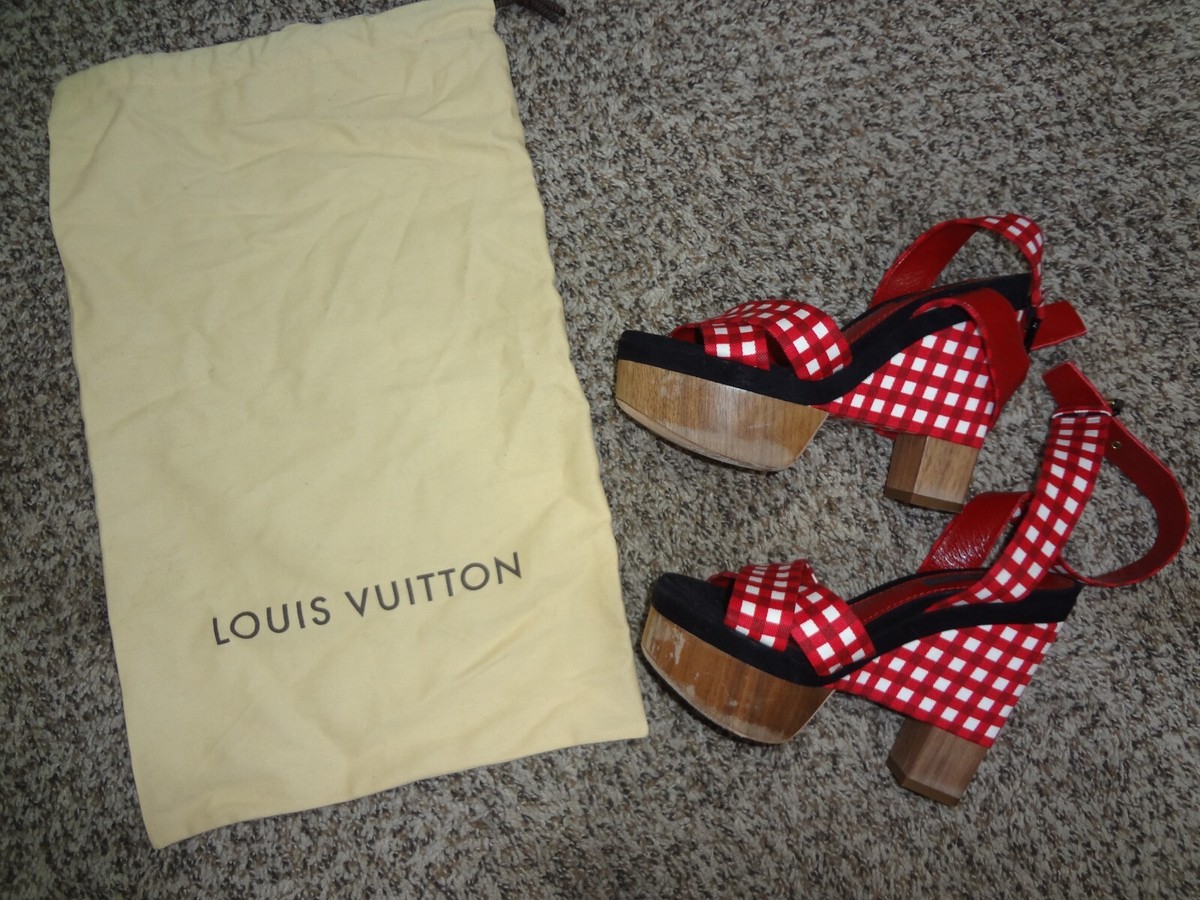 Authentic LOUIS VUITTON sz 35 platform heels shoes red white