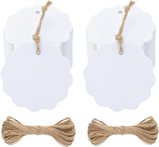 100PCS White Craft Scalloped Paper Gift Tags with String, 2.4Inch Blank round Pa