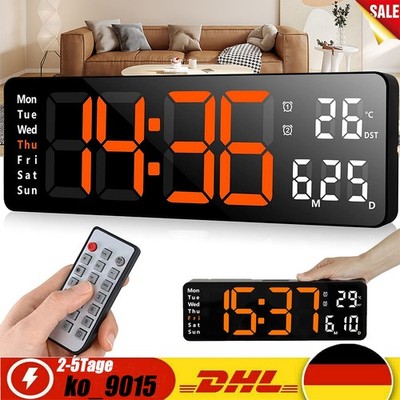 Große LED Digital Wanduhr mit Datum Temperatur Display Alarm Clock Fernbedienung