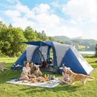Outsunny Multi-Room Camping Tent for 8-12 Person, Navy Blue & Light Grey