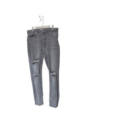 Zara Grey Distressed Ripped Knee Skinny Jeans Raw Hem Size 12 High Rise Slim