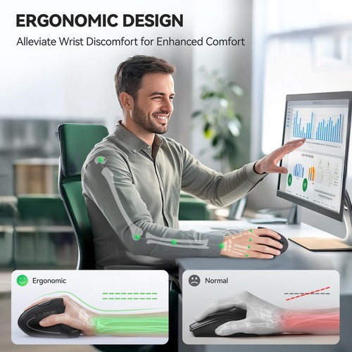 Ergonomic Mouse, Jiggler Bluetooth Wireless Vertical Mouse, 4800 DPI Silent M... - Picture 7 of 7