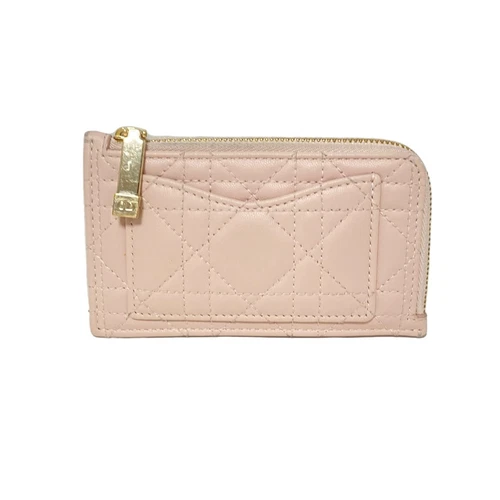 Auth DIOR/ChristianDior Lady Dior Étui à monnaie en cuir rose clair