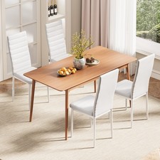 Modern Dining Chairs Set of 4/6 Faux Leather High Back Padded Seat Metal Legs