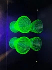 Jeannette Cherry Blossom Uranium Depression Glass Footed Juice Tumblers (4)
