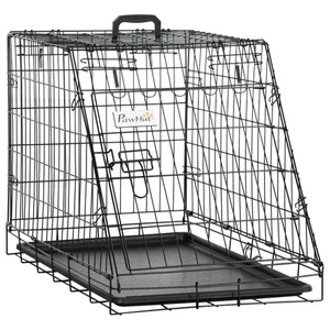 Pawhut Trapeze Collapsible Dog Pet Travel Box Cage Removable Tray