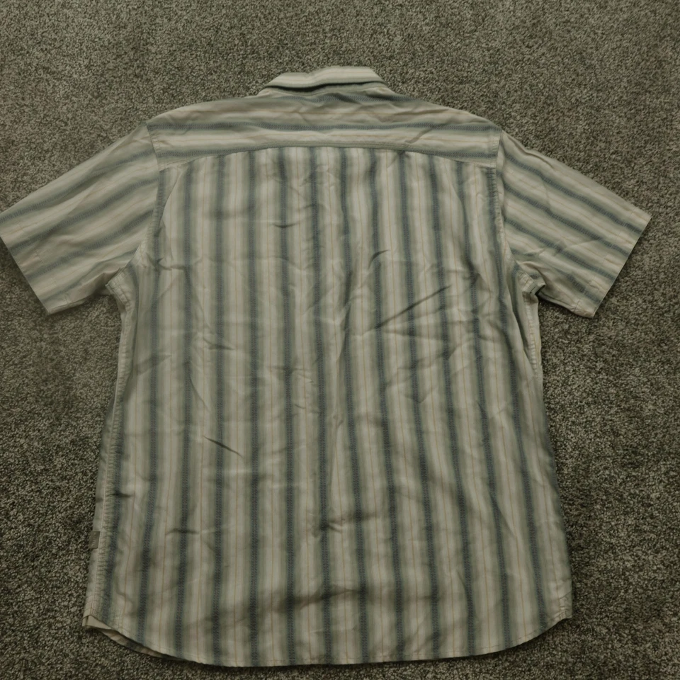 Camisa Kuhl Para Hombre Grande Verde Azul Tostado Rayas Manga Corta Abotonada Exterior Foto 2 de 4