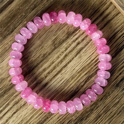 Pink Agate Stretch Bracelet Natural Stone Beaded Strand Elastic Retro Jewelry