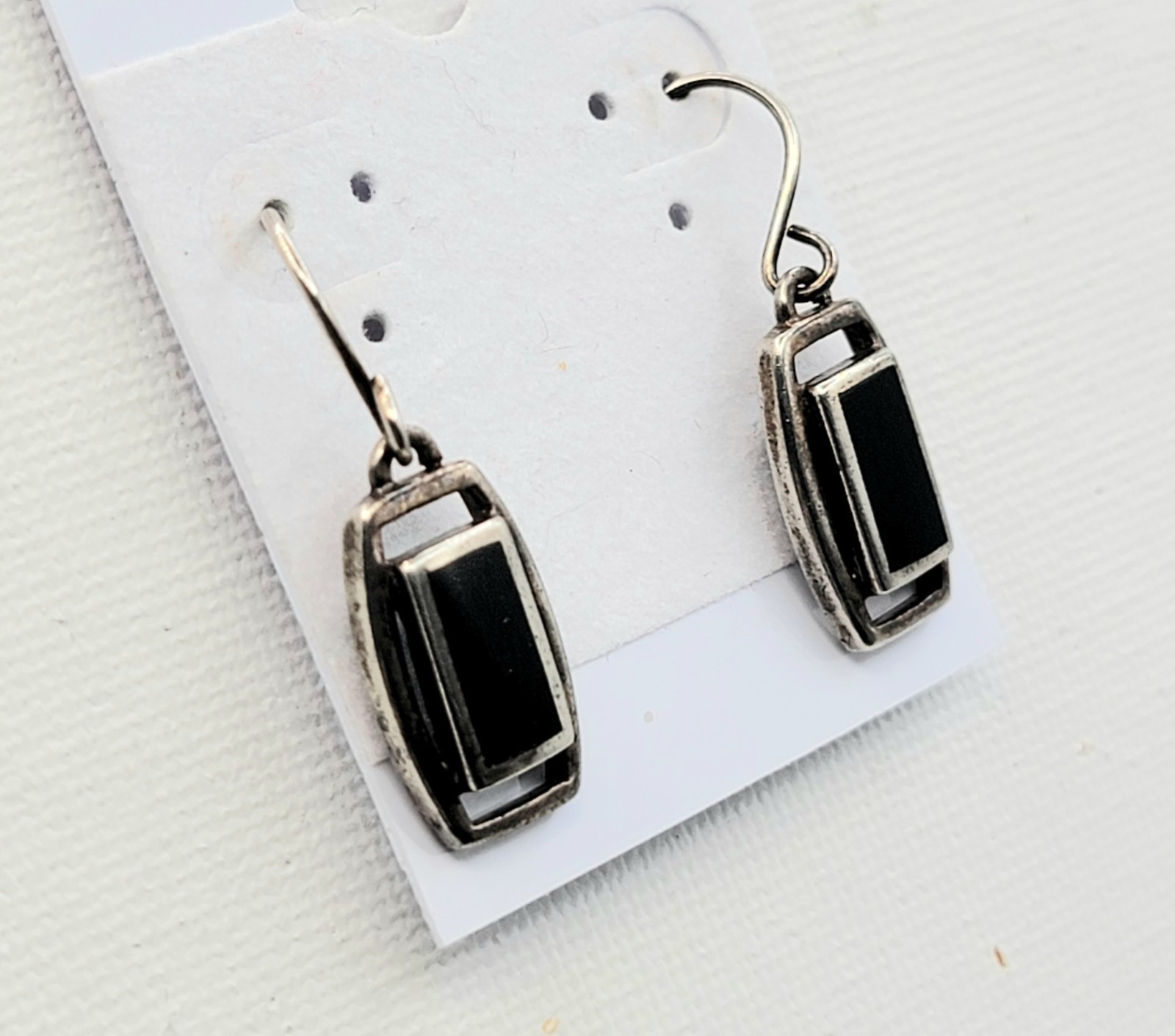Sterling Silver Black Onyx Rectangular Dangle Dro… - image 5