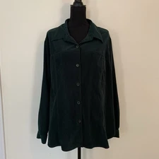 Venezia Jeans Lane Bryant Green Long Sleeve Button Up Blouse Velvety Plus 26/28