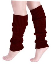 Women's Ribbed Knit Leg Warmers Y2K 80s Boot Long Socks One Size Burgundy