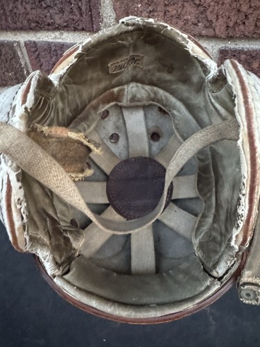 Casco calcio Ken Well vintage taglia 7 pelle Utica New York 6 cinturini oro bianco EX - Foto 10 di 16