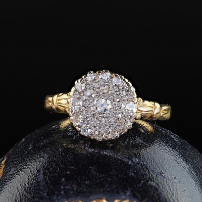Antique Victorian 18K Yellow Gold Old Mine Cut Diamond Cluster Engagement Ring