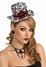Mini Victorian Top Hat Black White Rose Fancy Dress Halloween Costume Accessory