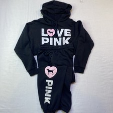 Victoria Secret Originals LOVE PINK Hoodie and Jogger Sweatsuit Black Size S/P