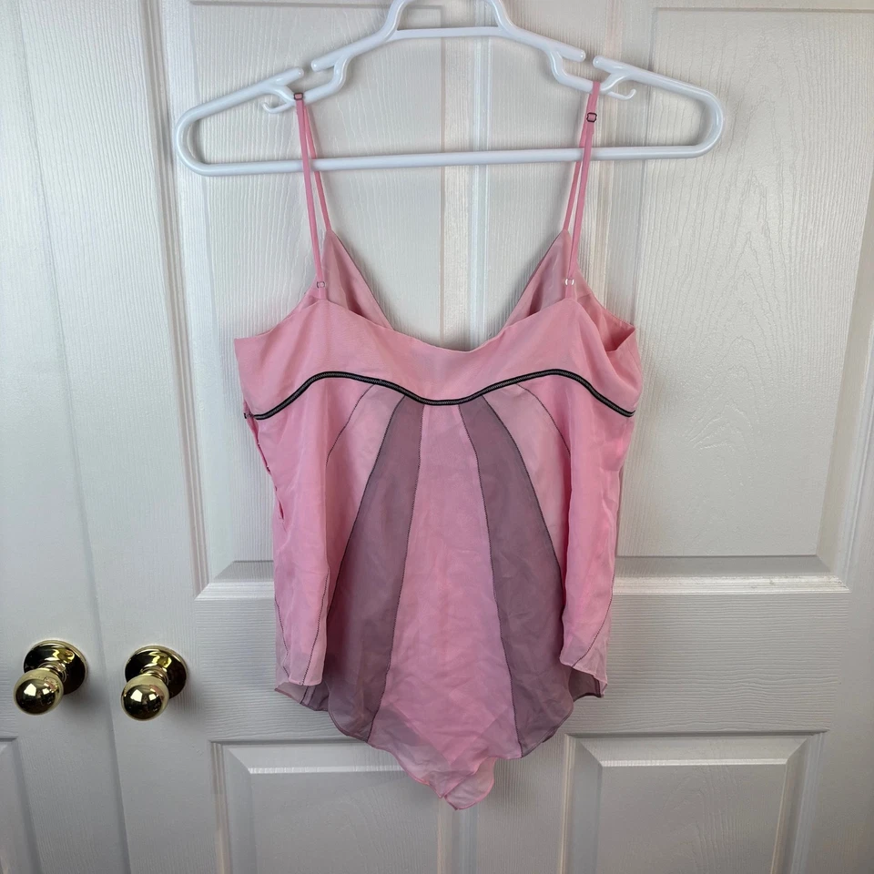 Para mujer BCBG Maxazria Y2K camiseta sin mangas de seda rosa negro con cuentas grande L pañuelo Foto 4 de 4