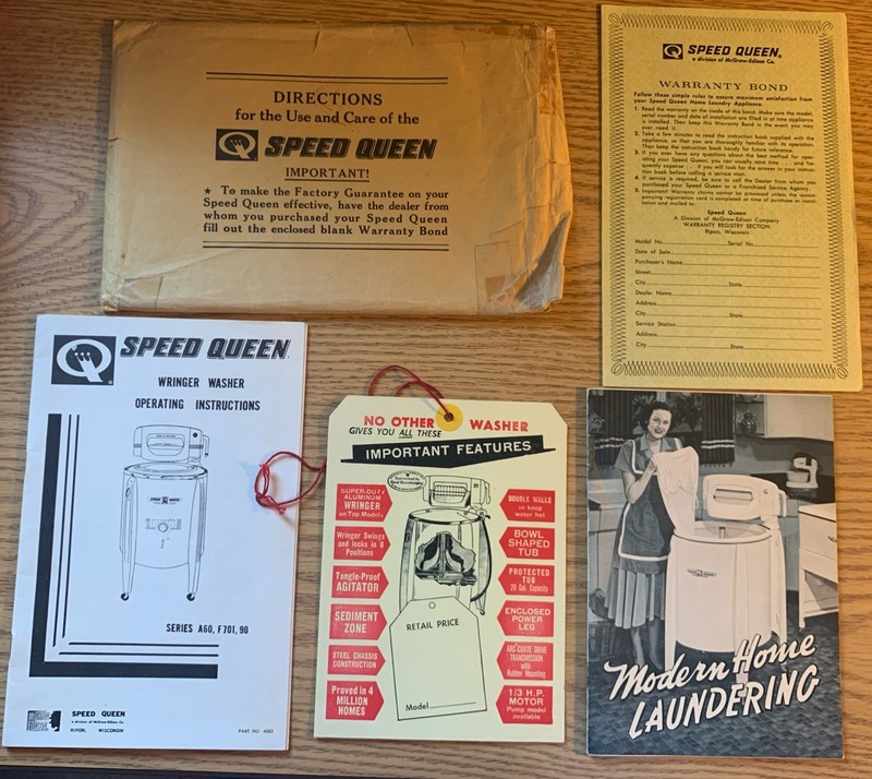 Vintage 1949 Speed Queen Washing Machine Booklet  Papers Warranty Instructions