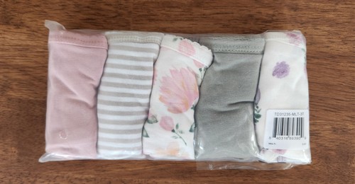 New Set Of 5 Burts Bees Organic Cotton Girls Underwear, Floral & Guitars 3T