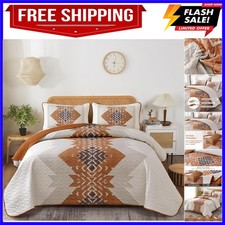 Boho Queen Quilt Set 3 Pieces Aztec Texture Bedspread Coverlet Set Bohemian Q...