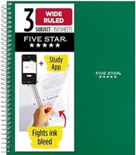 Spiral Notebook  Study App, 3 Subject, Wide Ruled Paper, 8" X 10-1/2", 150 Shee