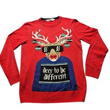 H M Reindeer Holiday Sweater Boys 10-12Y Red Christmas Deer To Be Different