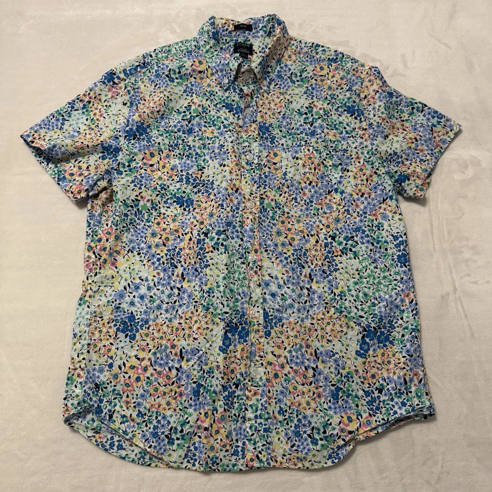 J.Crew Flex Floral Shirt Mens Large Slim Button Up Cotton Stretch Multicolor