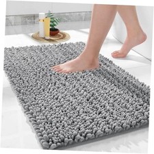 Bathroom Rugs Non Slip Washable - Ultra Soft Absorbent Chenille 24" x 17" Grey
