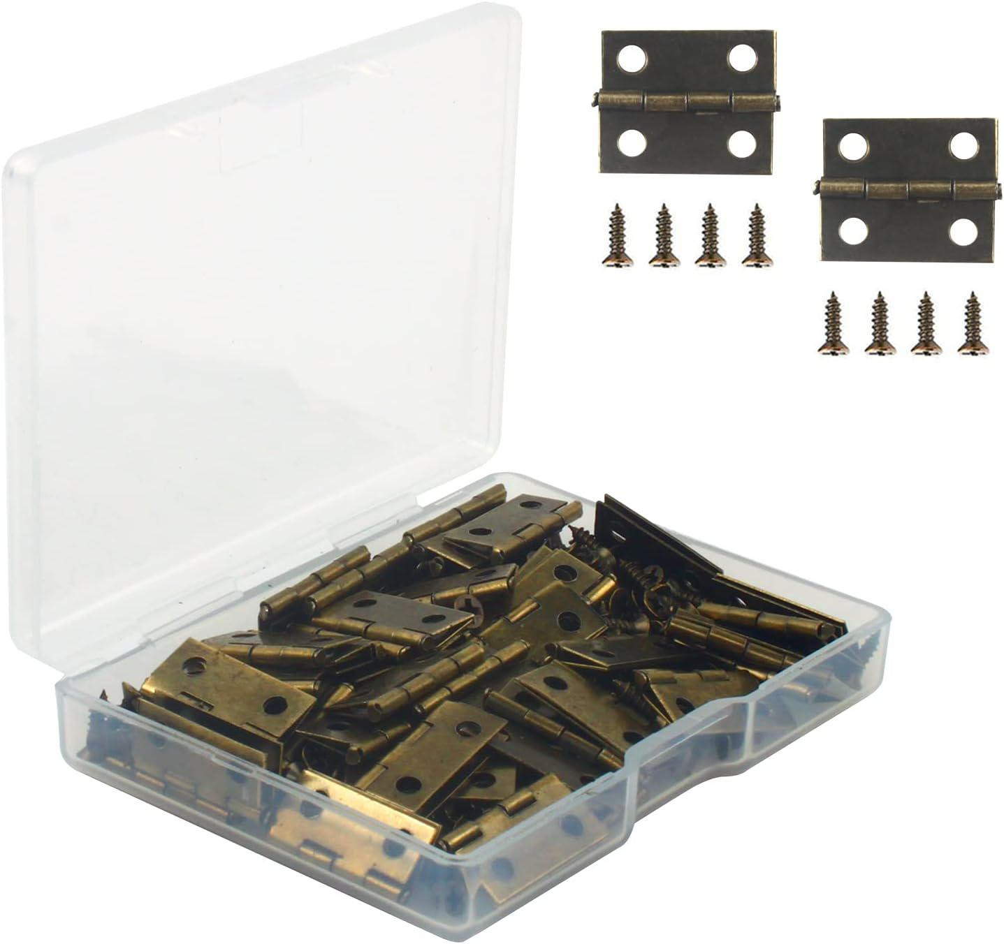 50 Pcs Small Hinges, Antique Bronze Tiny Hinges, Mini Hinge Sets with 200 Pieces