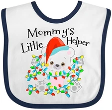 Inktastic Mommy's Little Helper Cute Polar Bear With Christmas Lights Baby Bib
