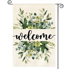 Spring Summer Floral Welcome Garden Flag 12x18 Inch Double Sided Outside, Euc...