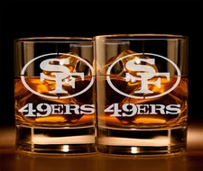 Etched San Francisco 49ers Drinking Glass Whiskey Gift Set Collectible