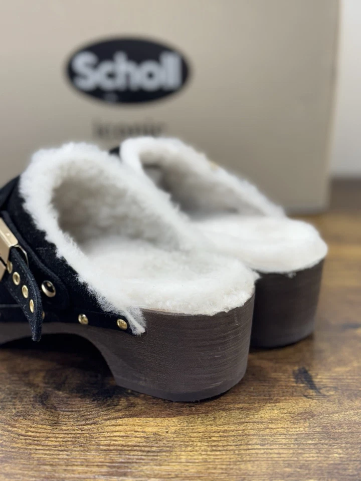 Scholl Pescura Robin Sabot Femme Suède Noir Casual Clogs 41 - Photo 3/4