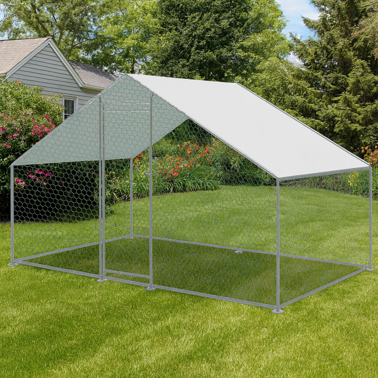 B&Q - 2X3 M Walk In Chicken Run Large Outdoor Coop Metal Pen For Duck Hen Poultry Rabbit Dog Cat Cage House Kennel Shed House Garden - Image 2
