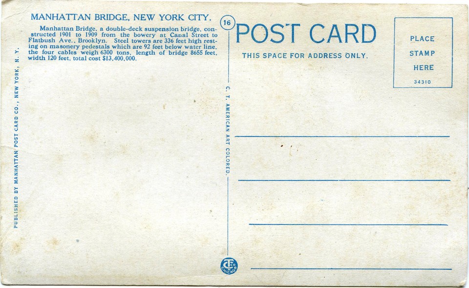 Postcard Manhattan Suspension Bridge New York City Boats Docks Ships | eBay