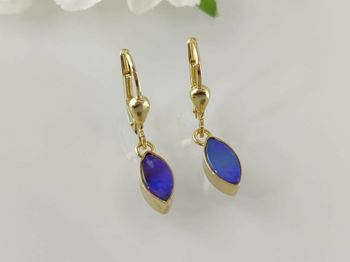 Ohrhänger Echt Gold 333, Navetteform, mit  echtem Schwarzopal  - Bild 9 von 12