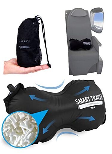 Vintage Black Inflatable Lumbar Travel Pillow for Airplane Back Support