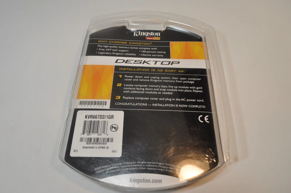 New NOS Kingston Desktop 1GB PC2-5300 DDR2 Memory Samsung (KVR667D2/1GR) Sealed - Image 2 of 4