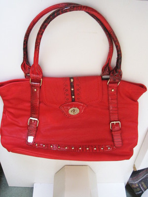 Leatherette Red XL multiple pocket handbag or overniter Lined