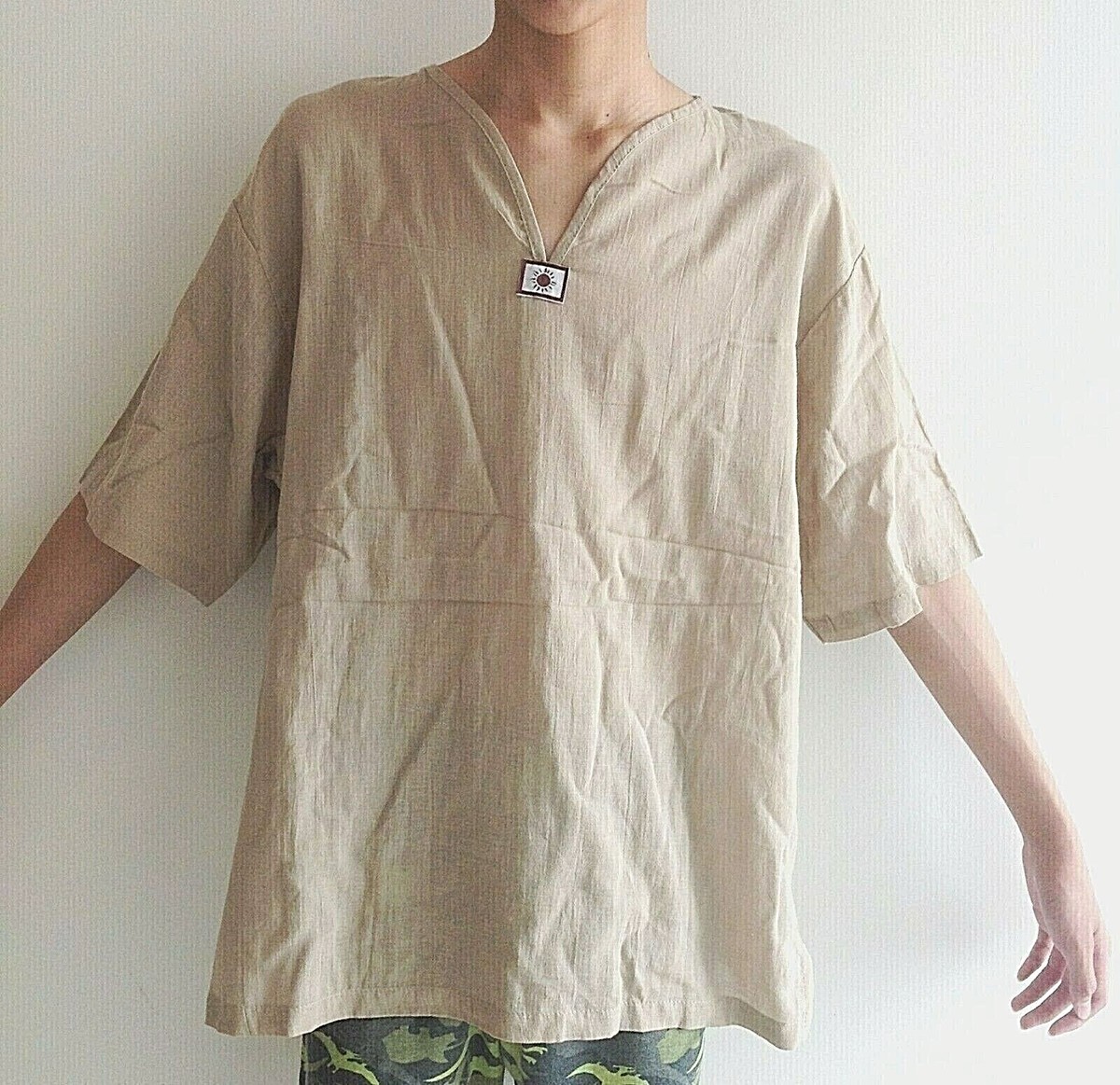 FLYCHEN Camicia Da Uomo Casuale Manica Corta Maglietta Polo Uomo In Cotone Lino Estiva Tinta Unita Spiaggia Hippie T Shirt Top 1 Nero M 104213569 - Foto 8