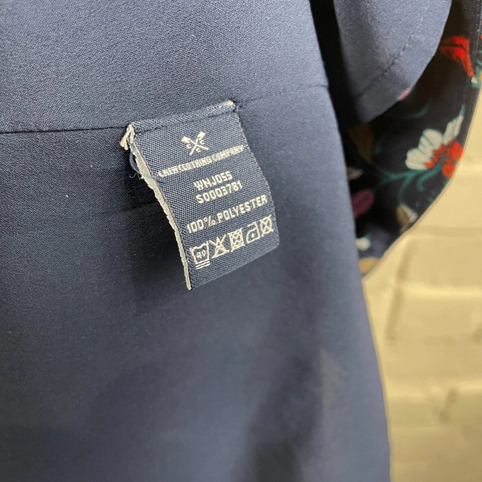 VETEMENTS Crew Clothing Shift Dress Midi Size UK 16 Navy Blue Floral Pattern 3 4 Sleeves