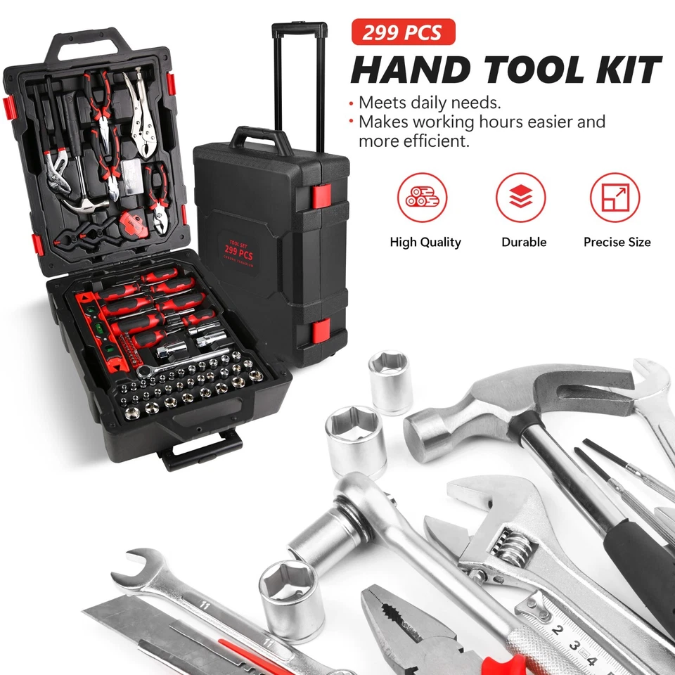 299PCS Tool Set w/ Trolley Case Box Organize Mechanics Tool Kit Wrenches Socket - Image 3 of 4