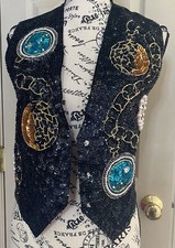 CHANTIK Women s Beaded Sequence Holiday Decorative Vest 3 snaps Inside Pocket